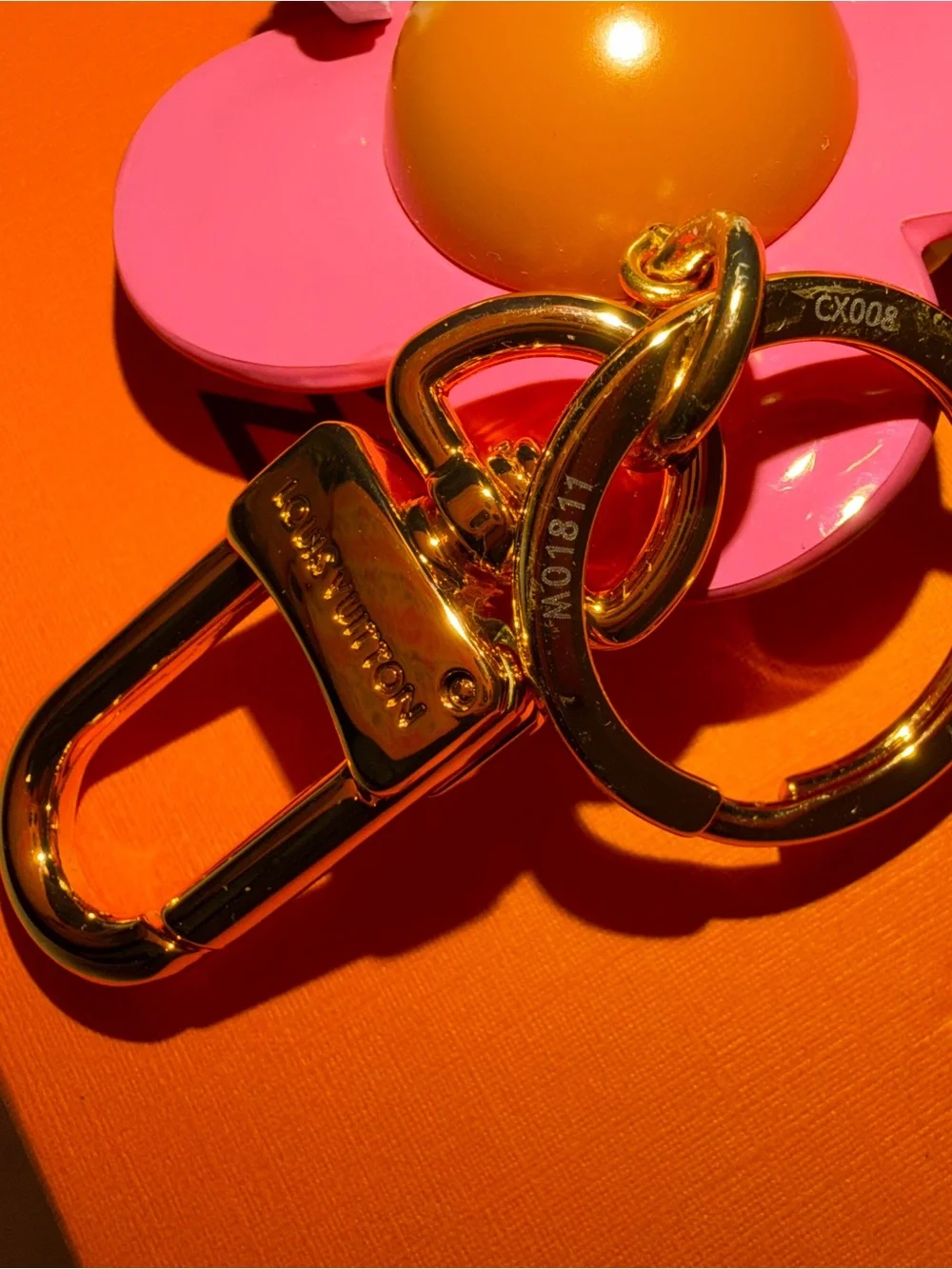 Pink and Blue Flower Charm Keyring with Gold Hardware